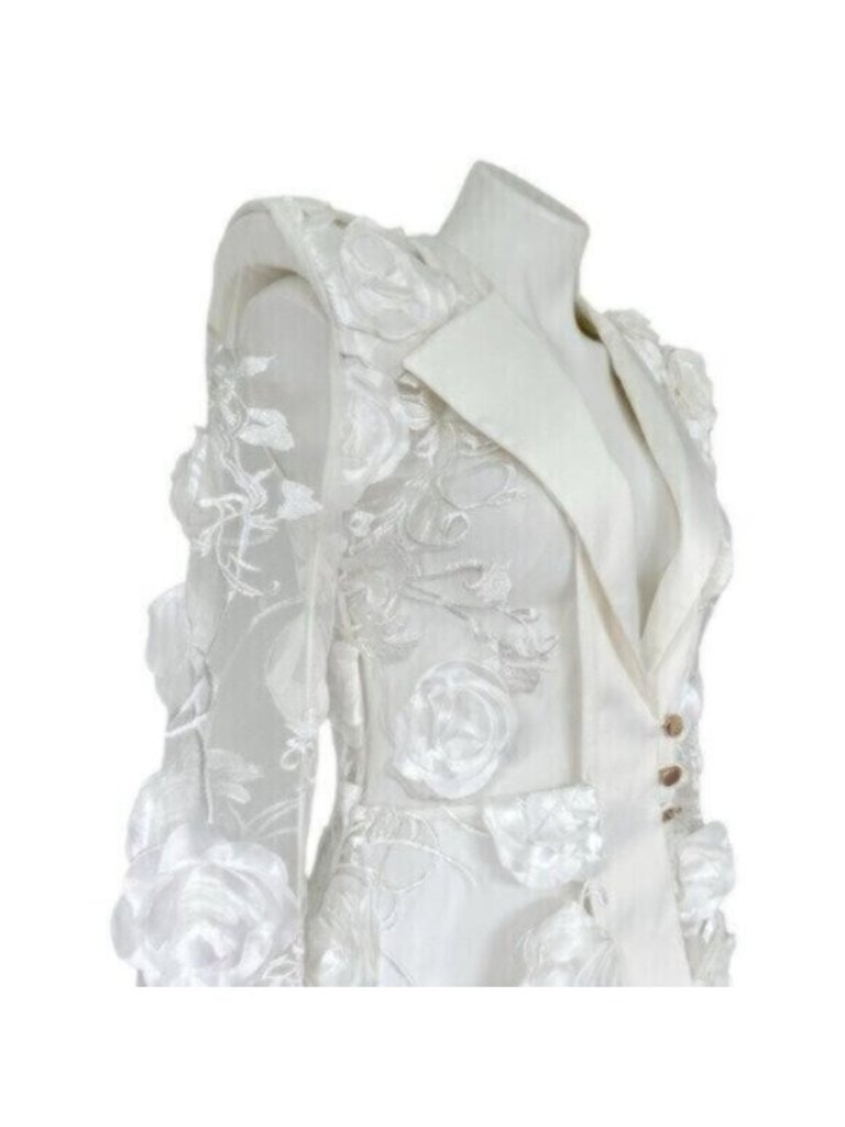 Nwt Zhivago The Verdict Jacket White Floral Satin Sheer Mesh Bride Blazer Size 6 — image 4 of 8